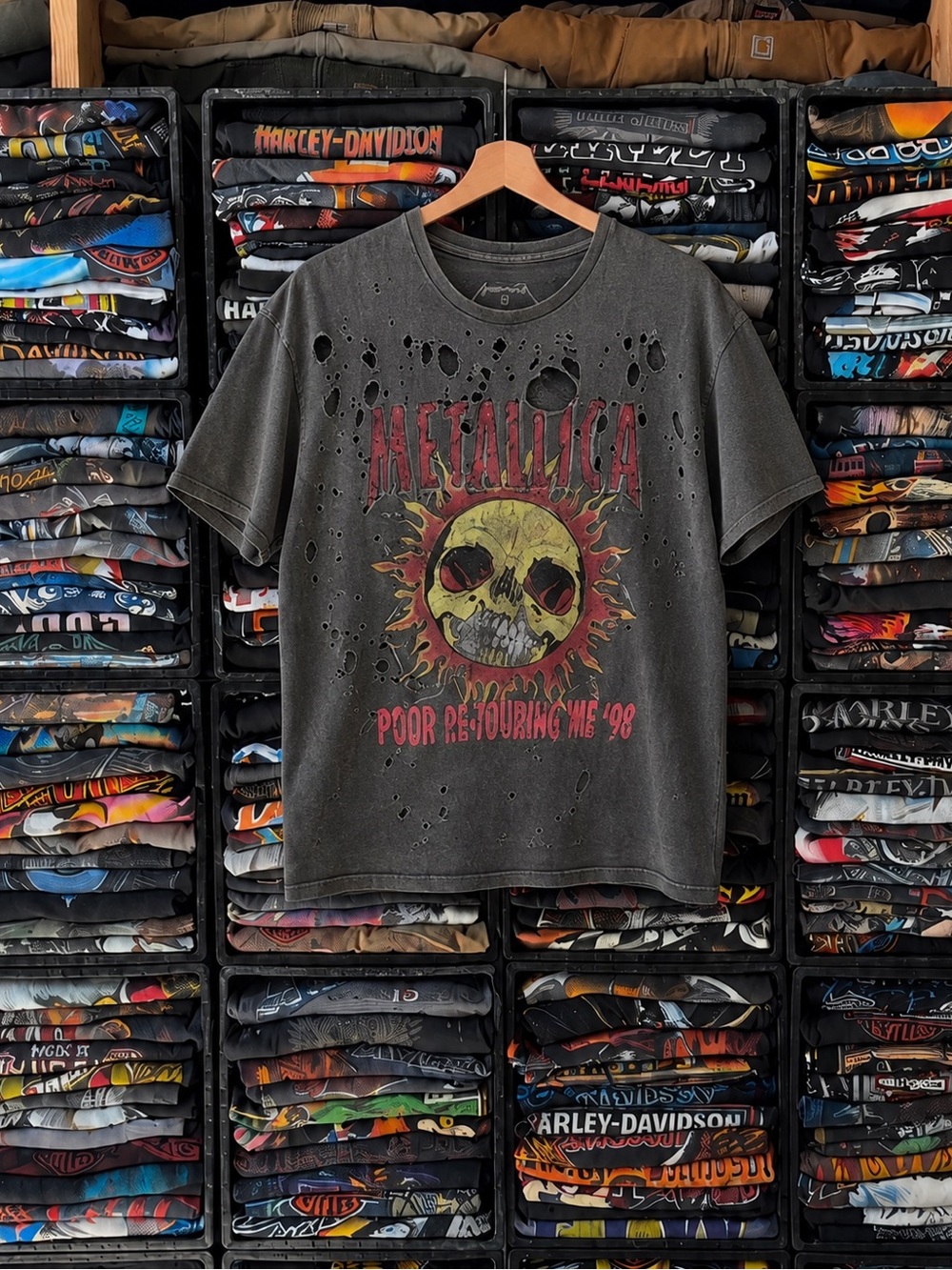 Metallica Poor Re-Touring Me ’98 Distressed Graphic Band Tee Gray Size S